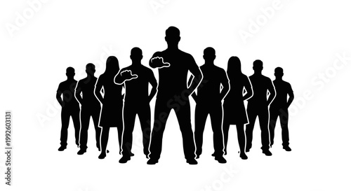 A group of people standing together in silhouette.