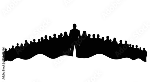 Silhouette of a man standing on a crowd.