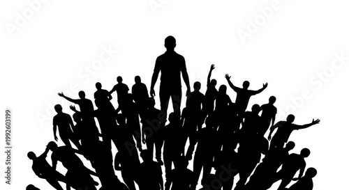 A group of people standing together in silhouette.