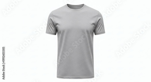 Plain Grey Melange T-Shirt Worn on Invisible Mannequin Ghost Mannequin Effect Pure White Background Even Studio Lighting No Wrinkles Sharp Details Professional E-Commerce Photo