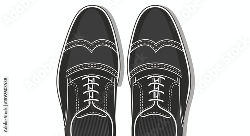 Pair of black lace-up dress shoes viewed from above.