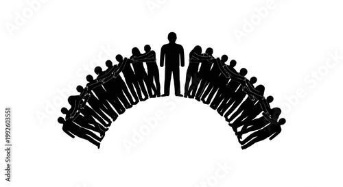 Silhouette of diverse group standing together.