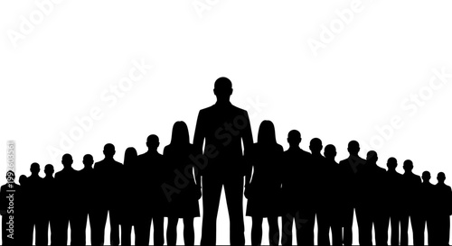 Silhouette of a leader standing among a crowd of people.