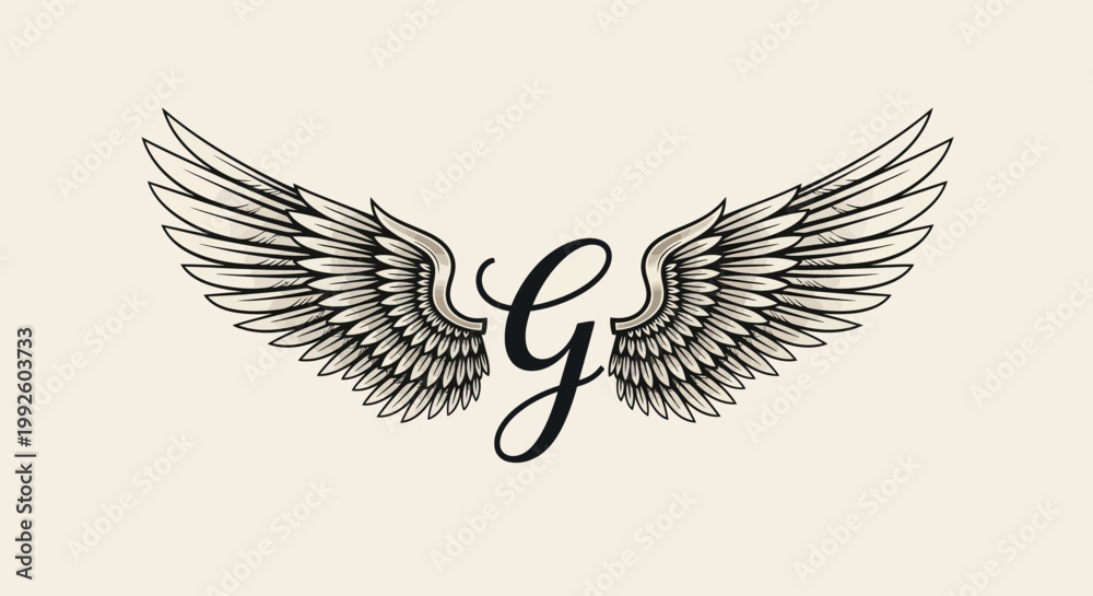 Obraz premium Elegant Winged Letter G Emblem - Vintage Style Calligraphy Initial Icon