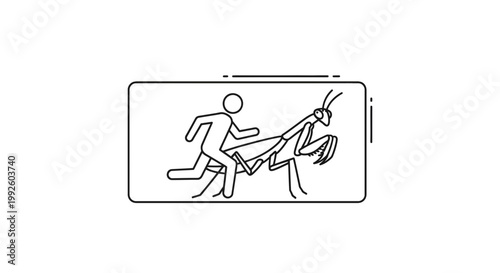 Man riding praying mantis, surreal concept, fantasy creature, bizarre interaction, unusual journey