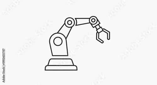 An industrial robotic arm extends with a claw in a factory setting.