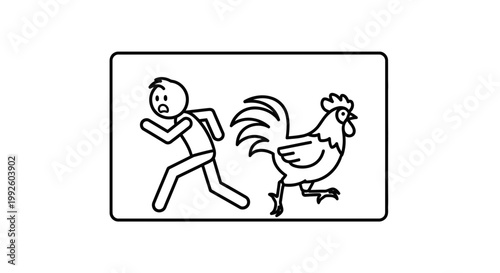 Man Running Away Scared from Angry Rooster, Funny Farm Animal Chase