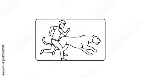 Man Running Fast Chased by Panther Silhouette, Dynamic Action, Danger Concept
