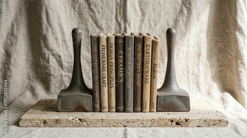 Elegant Bookends Displaying Vintage Books on a Neutral Background
