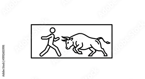 Man Running From Charging Bull, Danger, Risk, Confrontation, Fear, Aggression
