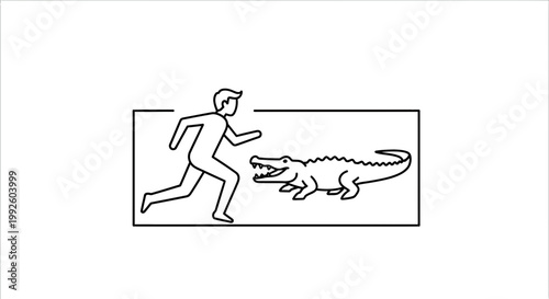 Man running from alligator, danger, escape, chase, survival, fear, wild animal