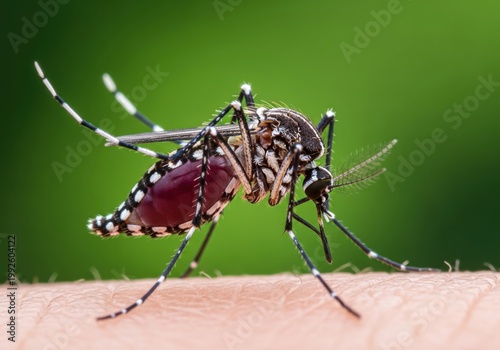 Close-up of disease-carrying mosquito on wooden surface in natural light