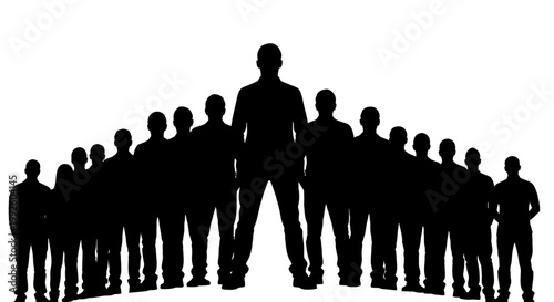 Silhouette of a large group standing together.
