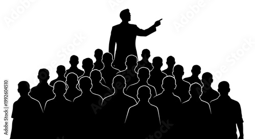 a man stands on a podium addressing a crowd of people.