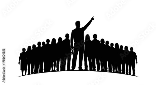 Silhouette of a leader standing out from a crowd.