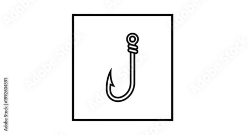 Fishing Hook Icon, Simple Line Art Symbol for Fishing and Outdoors