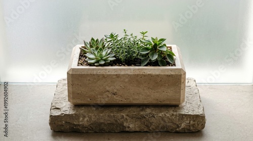 Stylish Succulent Arrangement in Modern Concrete Planter succulent
