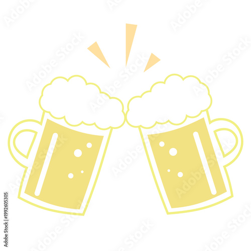 ビールジョッキのシンプルなイラスト 泡のある冷たいドリンク素材 beer mug illustration vector