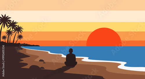 Meditation on a Tranquil Tropical Beach at Sunset for Calm Concepts