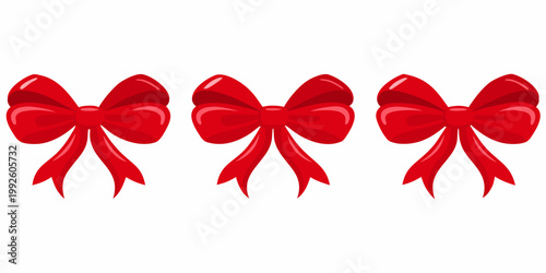 Four vibrant red gift bows arranged in a horizontal line