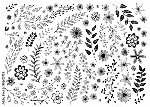 Floral sketch a dense arrangement of hand drawn flowers and foliage