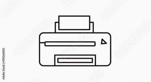 An illustration of a printer is shown on a plain background in a graphic design.