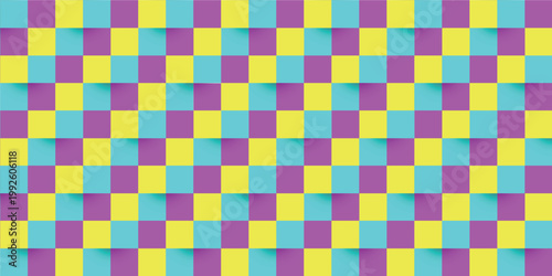 Vibrant Colorful Checkerboard Pattern with Subtle Drop Shadows