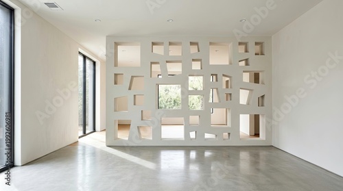 Modern Interior Design Featuring Unique Geometric Wall Structure