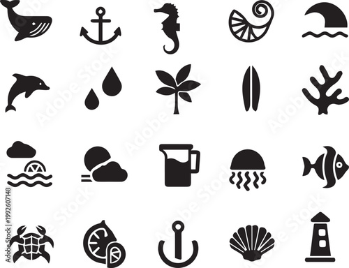 Black Sea Ocean Icons Set