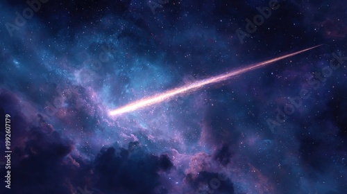Cosmic spectacle a vibrant meteor streaking across a nebula filled universe