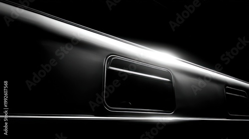 Sleek black vehicle profile with illuminated window and metallic accents