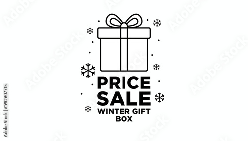 Winter Sale Gift Box Icon with Snowflakes - Price Discount Promotion