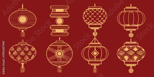 Golden asian lanterns a decorative illustration of traditional hanging lights