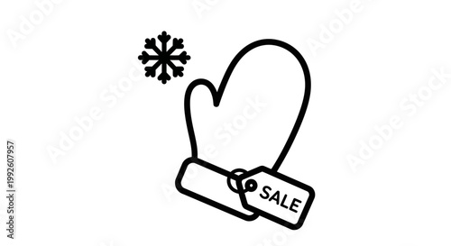 Winter Sale Icon: Mitten with Snowflake and Sale Tag - Seasonal Discount Promotion