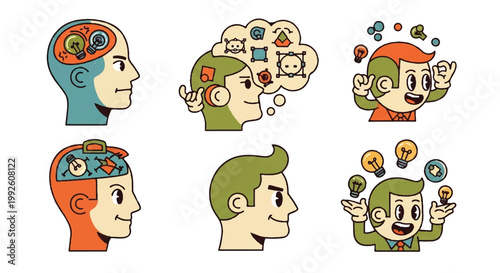 Conceptual illustrations of human brain activity and ideas generation
