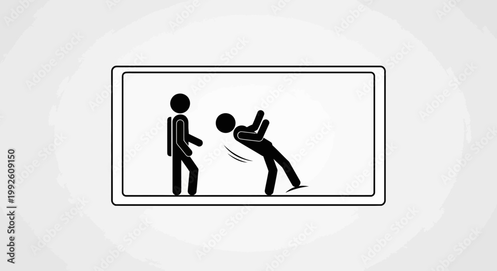 Fototapeta premium Stick Figure Fight Scene on Screen: Violence, Conflict, and Aggression Depicted