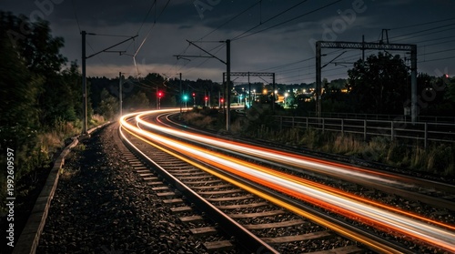 Long Exposure of Train Tracks at Night with Light Trails