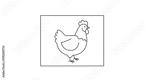 Simple Line Drawing of a Chicken Standing on White Background