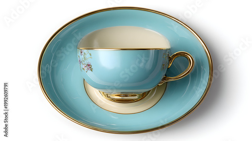 A steaming ceramic mug and porcelain teacup of black coffee and hot tea sit on white saucers, an isolated morning breakfast beverage object on a clean plate with nobody present