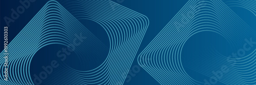 Abstract Blue Technology Banner with Geometric Linear Squares and Gradient Wave Patterns. Vector Eps 10
