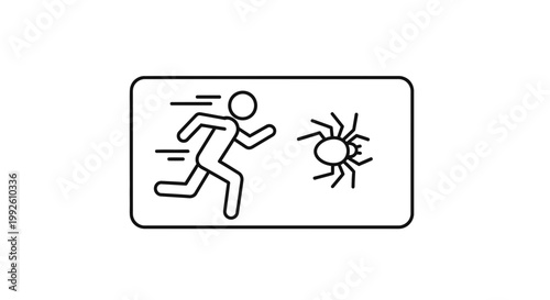 Person running away from spider, fear, phobia, arachnophobia, escape, danger, panic, illustration