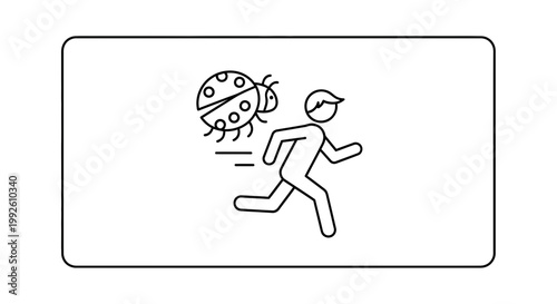 Person Running Away From Ladybug Icon, Insect Attack Concept, Fear of Bugs