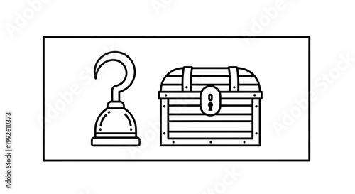 Pirate Hook and Treasure Chest Icon Set - Vector Illustration