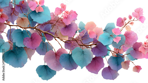 Beautiful pink cherry blossoms bloom on a budding tree branch during spring, showcasing the natural floral beauty of sakura petals in a garden