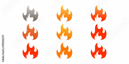 Stylized flames in varying shades of orange red and grayscale