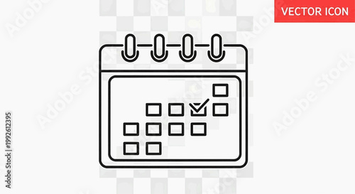 A calendar icon on a checkered background displays a marked date with rings.