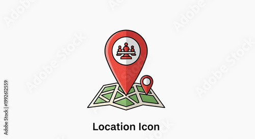 A location icon marks a specific place on a green map illustration with another pin.