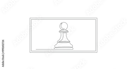 Minimalist Chess Pawn Line Art in Rectangle Frame