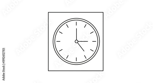 Minimalist Clock Face Icon, Time Concept, Simple Line Art Design