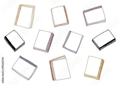 アンティークな雰囲気の右綴じと左綴じの本のシンプルな手描きイラストセット